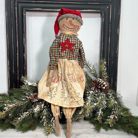 Rustic Dolls Accents | Primitive Rustic Handmade Farmhouse Snowman Snowgirl Doll ...